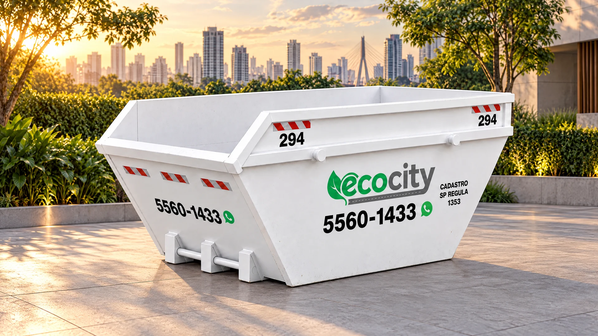 Caçamba Ecocity em composição ilustrativa para locação em São Paulo